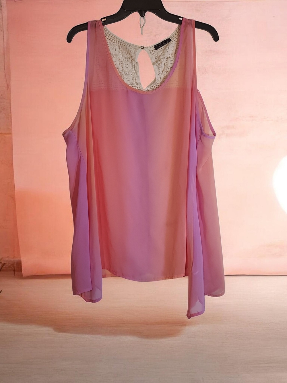 Sleeveless Pink Chiffon Overlay Top with Crochet Back